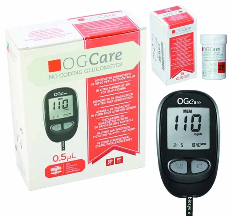Máy đo đường huyết Ogcare chính hãng + Tặng hộp gồm 25 que thử + hộp gồm 100 kim lấy máu