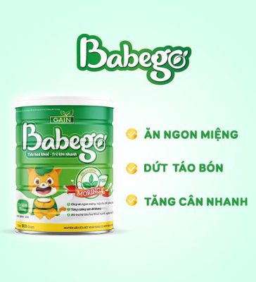 Babego là sản phẩm sữa bột bổ sung thành phần chùm ngây giúp bé hấp thụ tốt, tăng cân, phù hợp cho trẻ 0 - 10 tuổi.